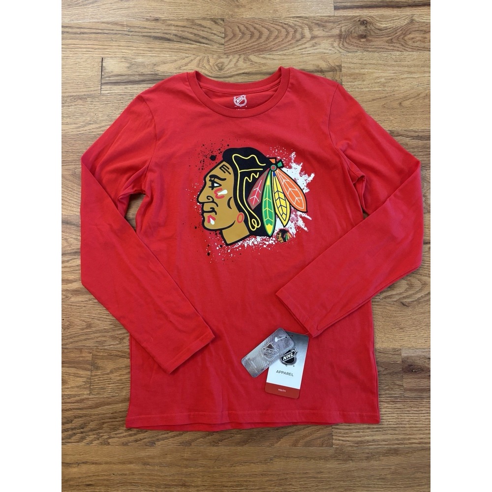 NWT Chicago Blackhawks NHL Long Sleeve Shirt Size Youth 14/16 XL‎ Red Hockey